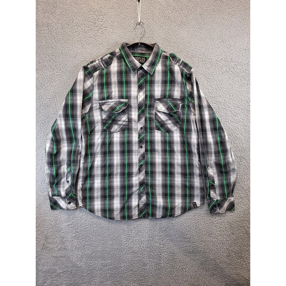 Surplus‎ Button Up Shirt Mens XL Plaid Long Sleeve Grunge Y2K Preppy Causal
